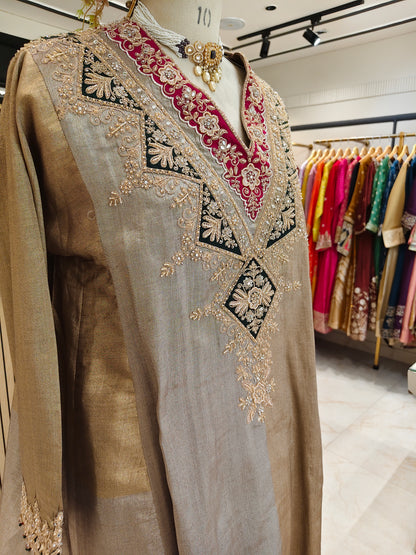 Golden Tissue A-Line Kurta Farshi Set
