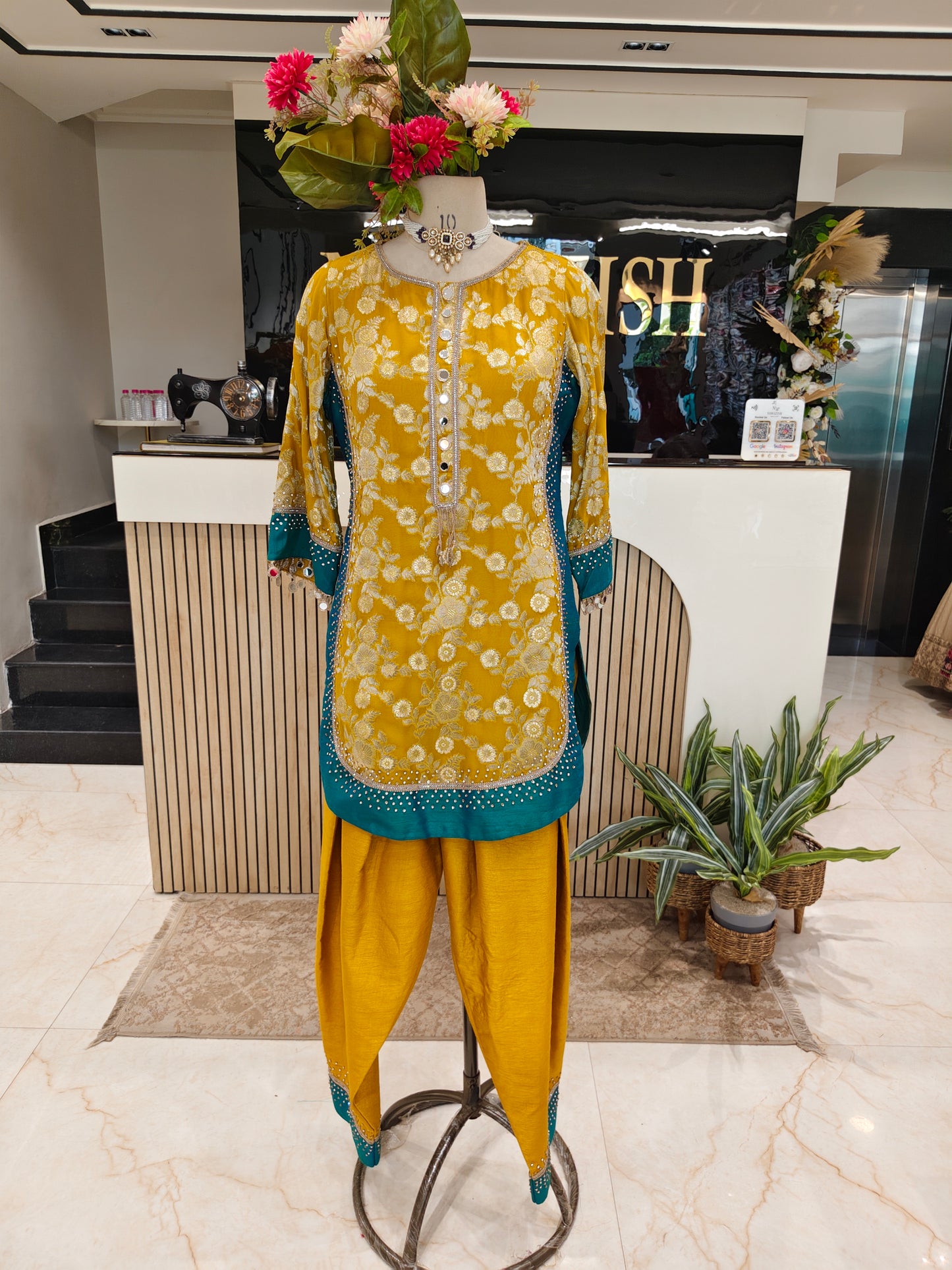 Yellow Georgette Farshi Salwar Kurta Set