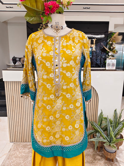 Yellow Georgette Farshi Salwar Kurta Set