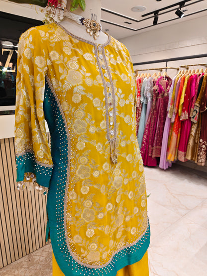 Yellow Georgette Farshi Salwar Kurta Set
