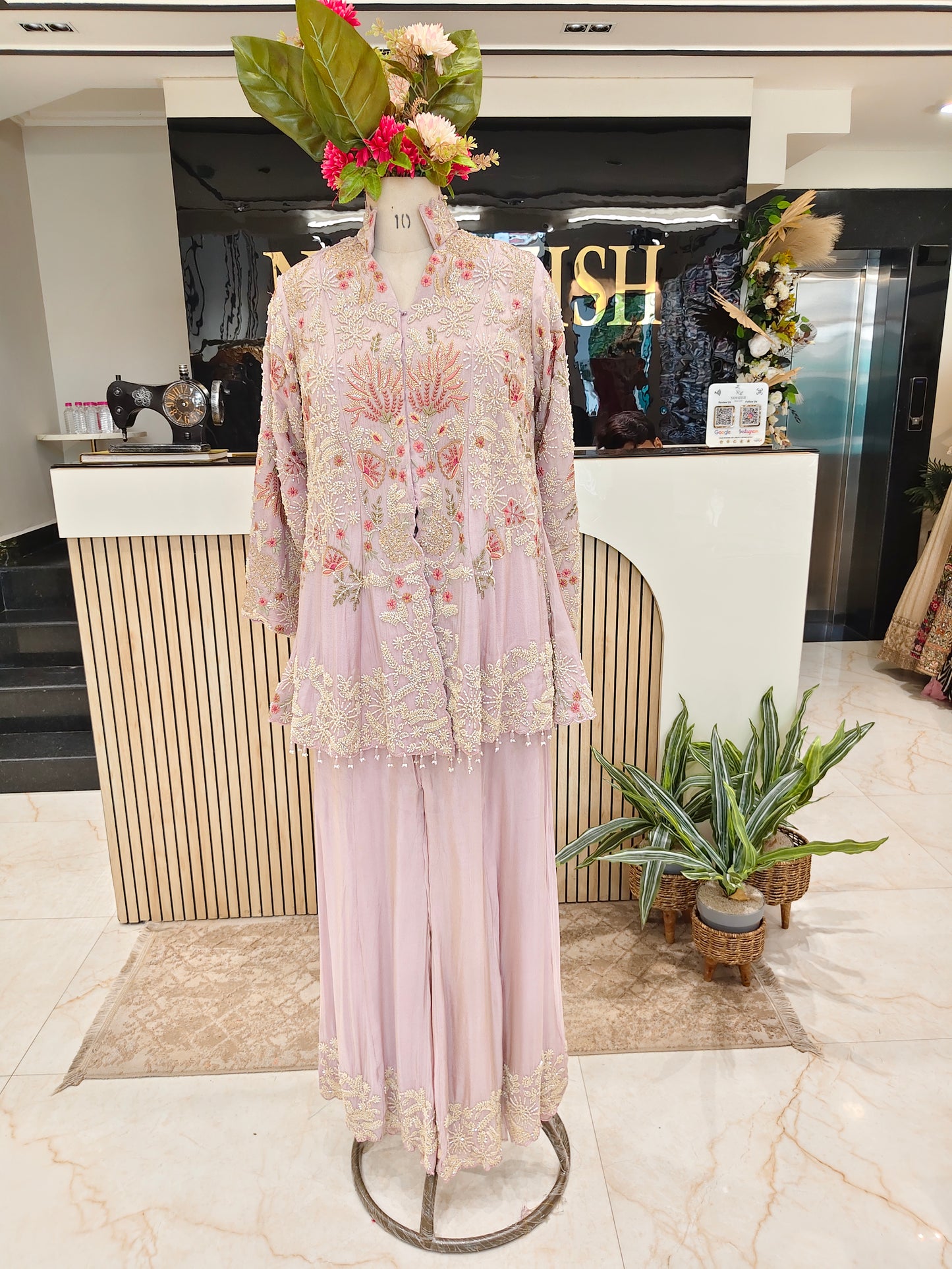 Lavender Tissue Blazer Style Sharara Set