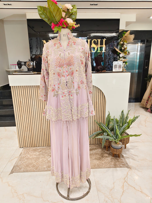 Lavender Tissue Blazer Style Sharara Set