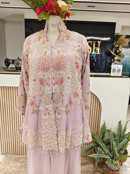 Lavender Tissue Blazer Style Sharara Set