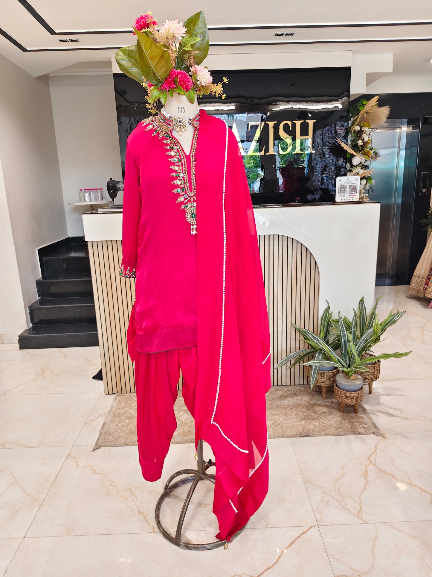 Hot Pink Satin Farshi Salwar Set