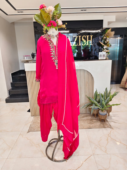Hot Pink Satin Farshi Salwar Set