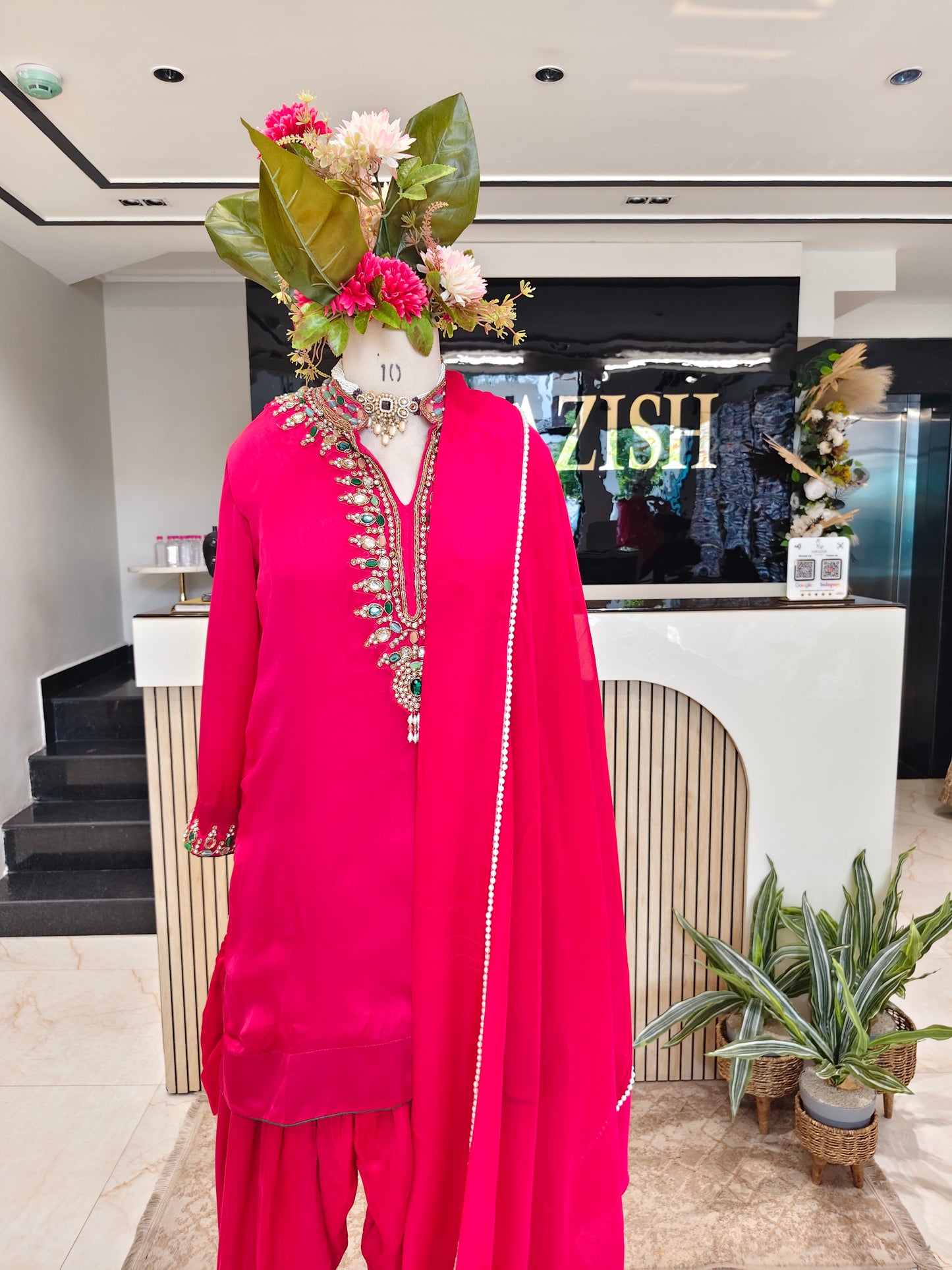 Hot Pink Satin Farshi Salwar Set