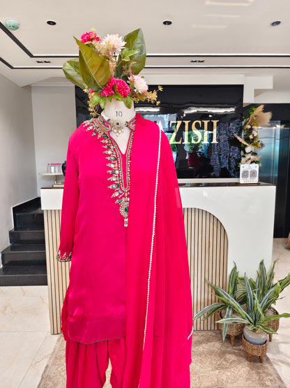 Hot Pink Satin Farshi Salwar Set