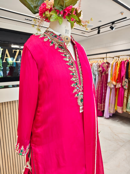 Hot Pink Satin Farshi Salwar Set
