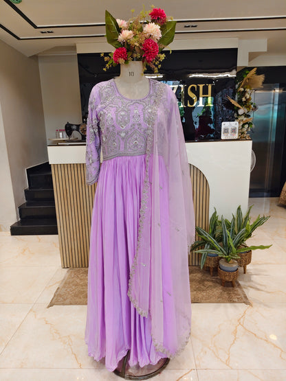 Lavender Crepe Anarkali Set