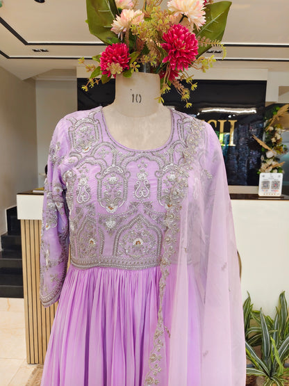 Lavender Crepe Anarkali Set