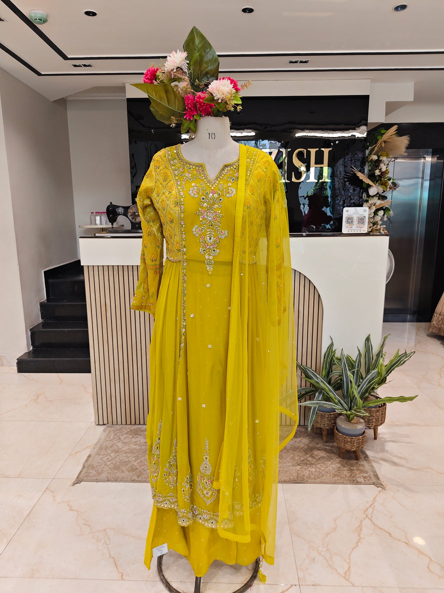 Neon Georgette Anarkali Sharara Set