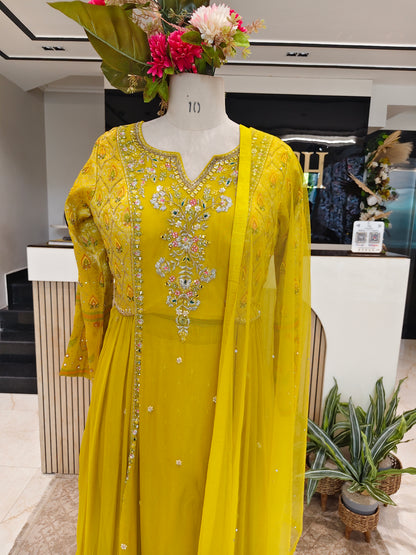 Neon Georgette Anarkali Sharara Set
