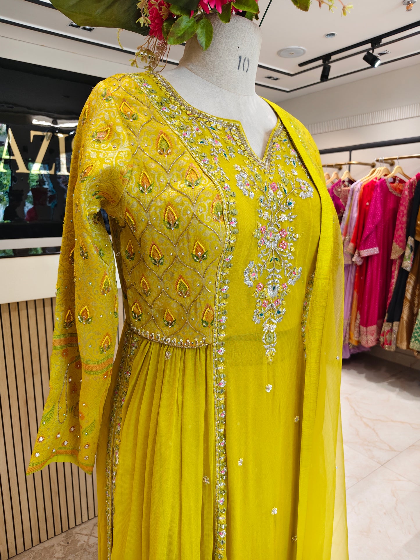 Neon Georgette Anarkali Sharara Set