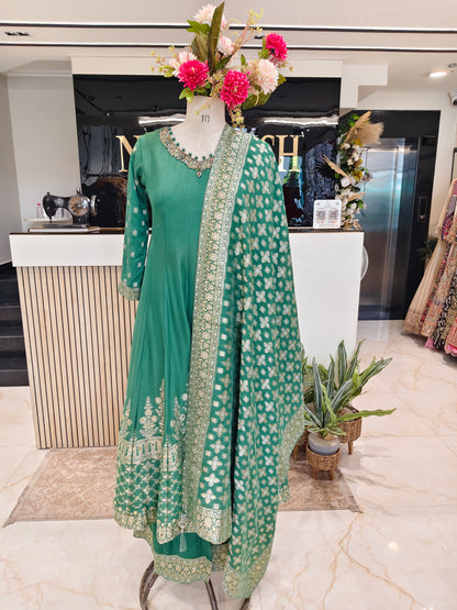 Olive Green Organza Anarkali Set