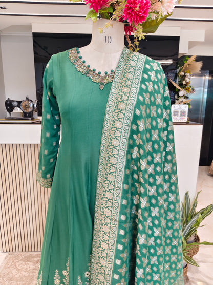 Olive Green Organza Anarkali Set