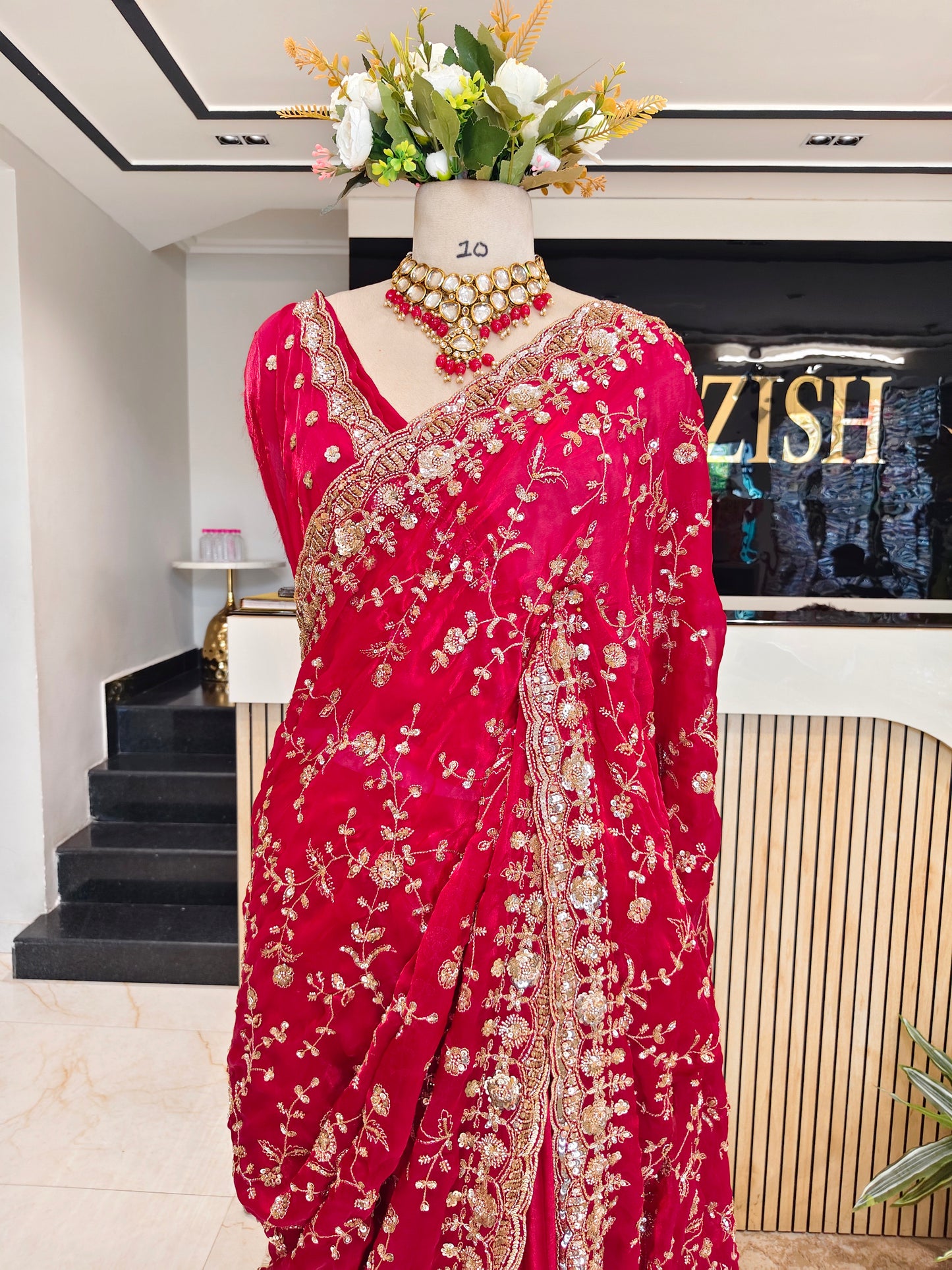 Cherry Red Jimmy Choo Saree