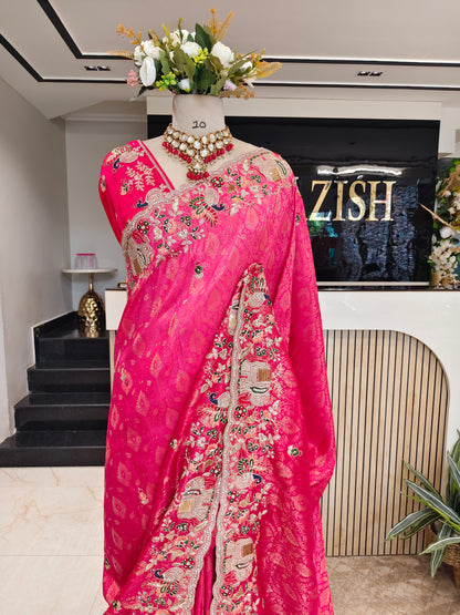 Hot Pink Tissue Saree