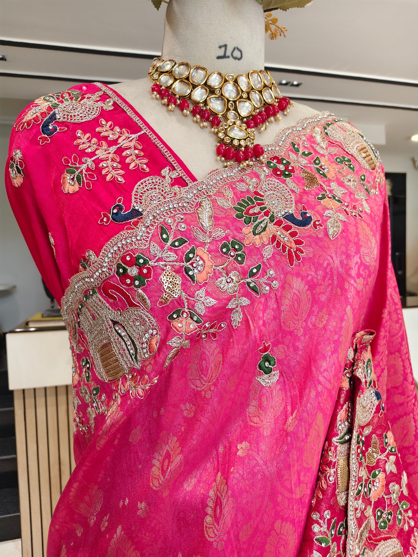 Hot Pink Tissue Saree