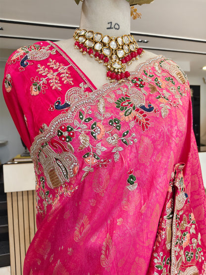 Hot Pink Tissue Saree