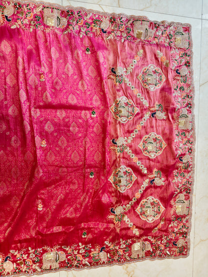 Hot Pink Tissue Saree