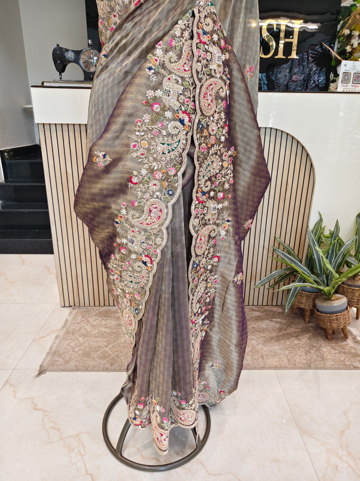 Rose Gold & Red Tissue Saree