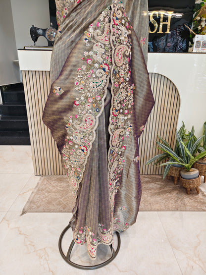 Rose Gold & Red Tissue Saree
