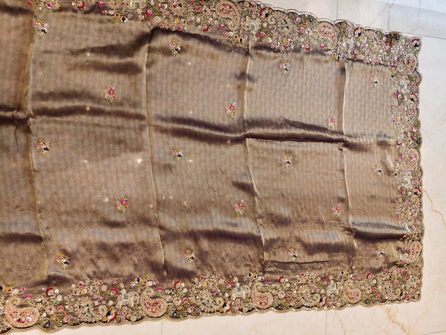 Rose Gold & Red Tissue Saree