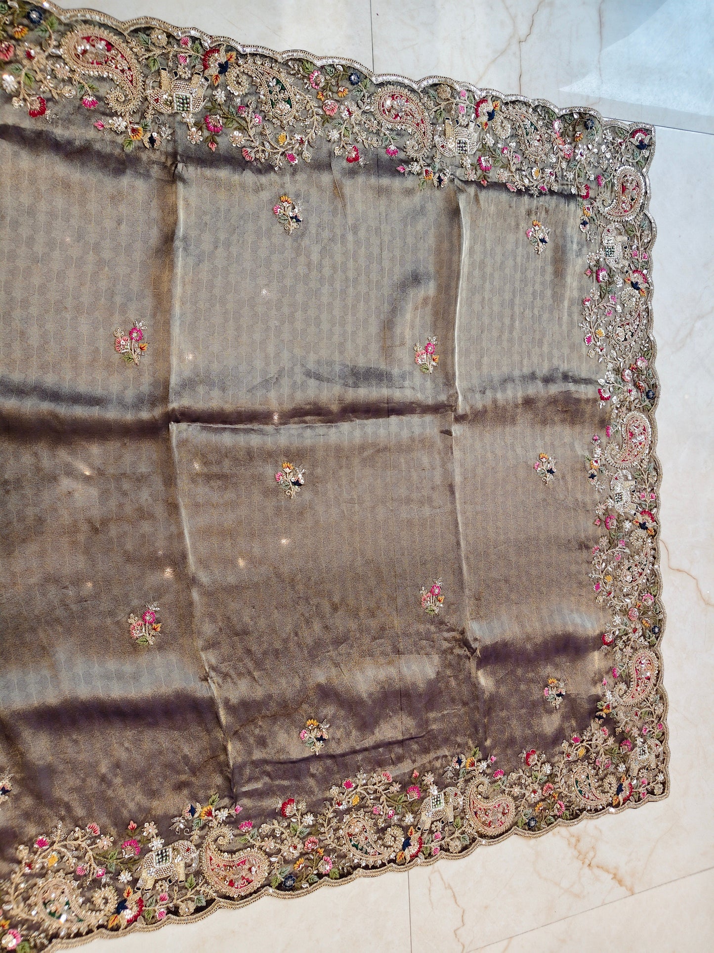 Rose Gold & Red Tissue Saree