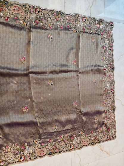 Rose Gold & Red Tissue Saree