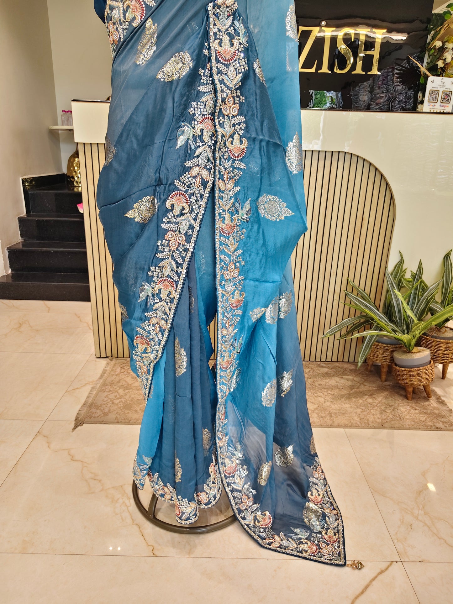 Blue Organza Saree