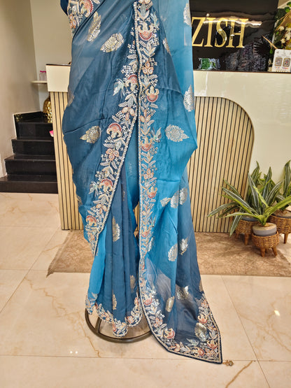 Blue Organza Saree