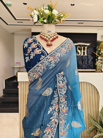 Blue Organza Saree