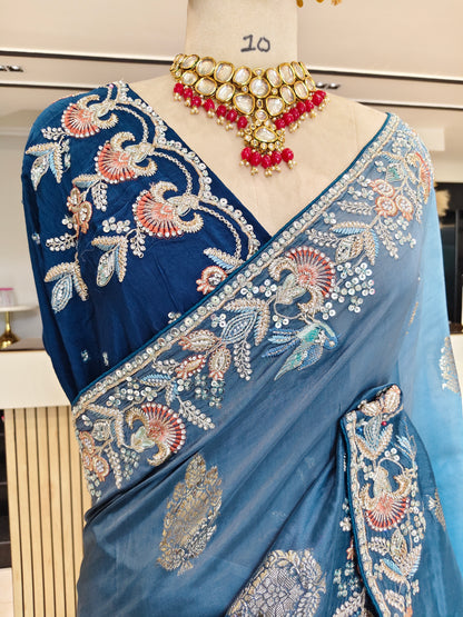 Blue Organza Saree