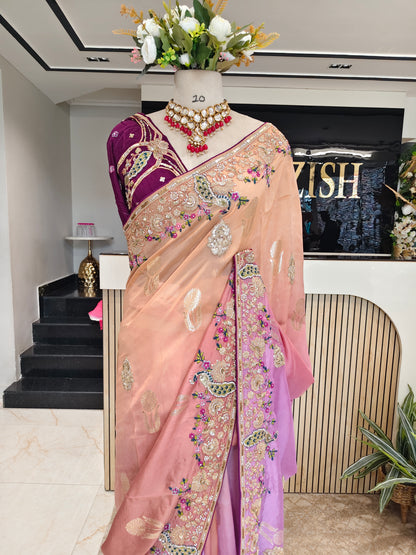 Lavender & Purple Organza Saree