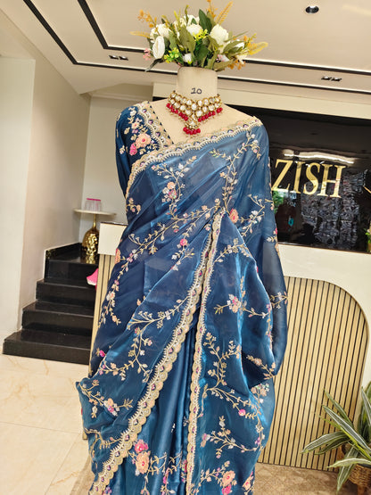 Blue Tissue Saree