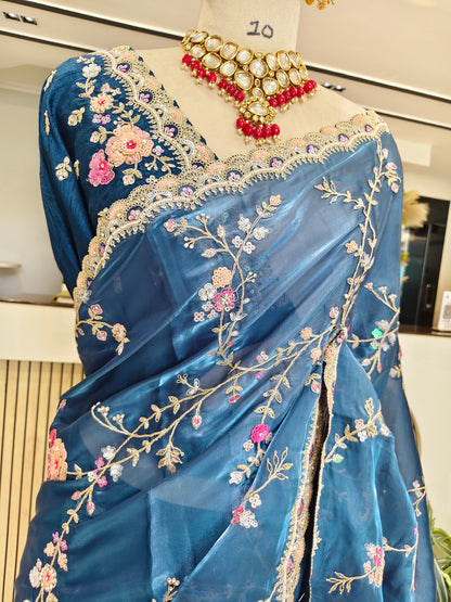Blue Tissue Saree