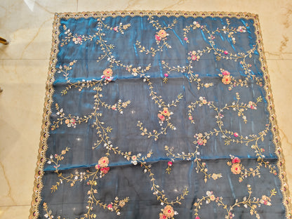 Blue Tissue Saree