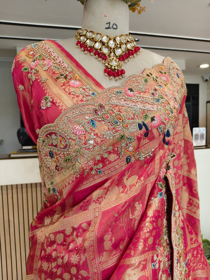 Rani Pink Tissue Saree