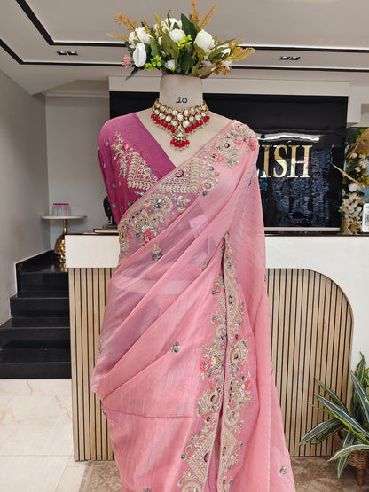 Onion Pink & Lavender Tissue Saree