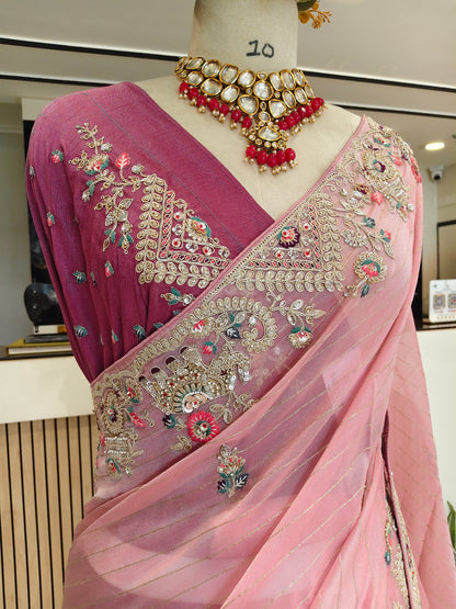 Onion Pink & Lavender Tissue Saree