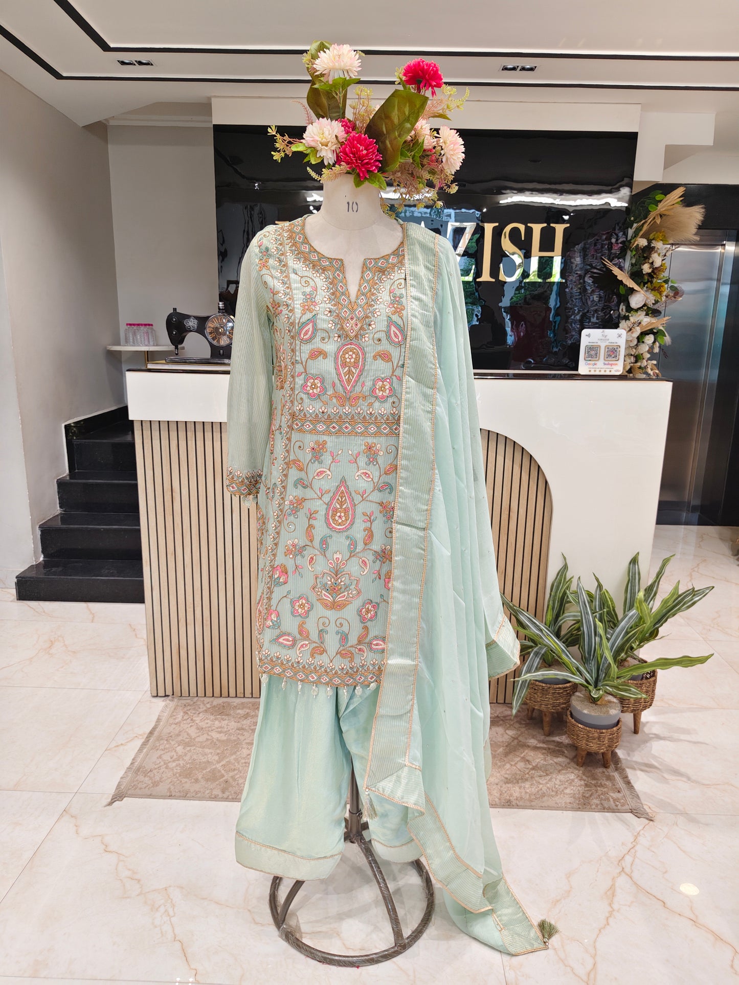 Green Tissue Farshi Salwar Set