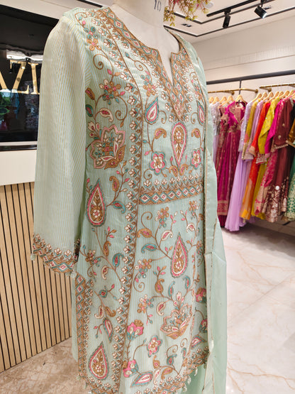 Green Tissue Farshi Salwar Set