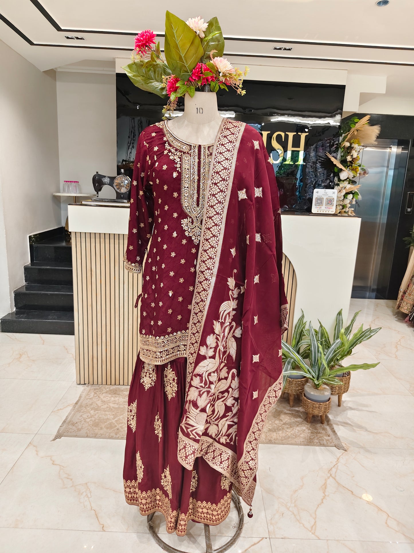 Maroon Dola Silk Garara Set
