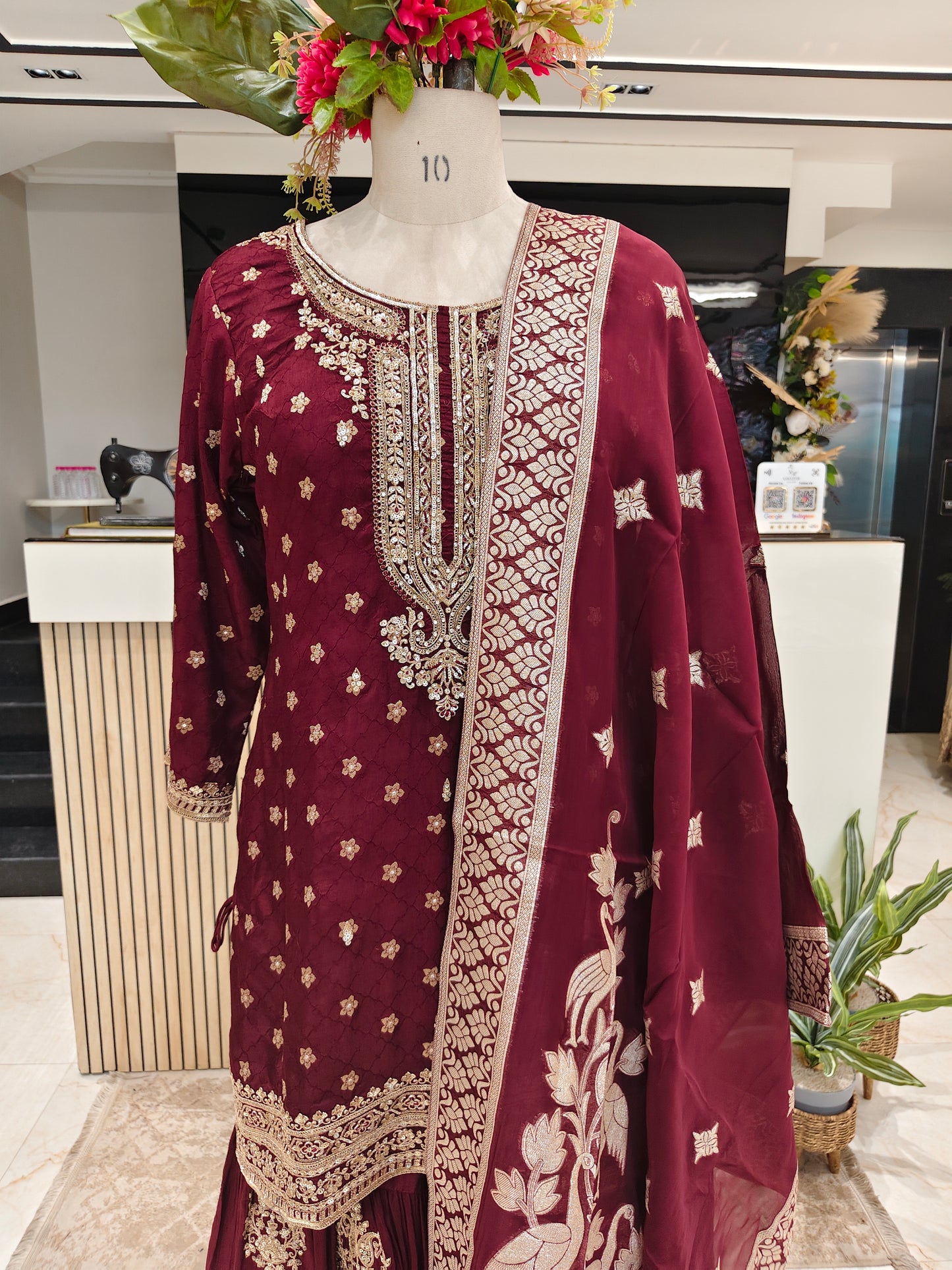 Maroon Dola Silk Garara Set
