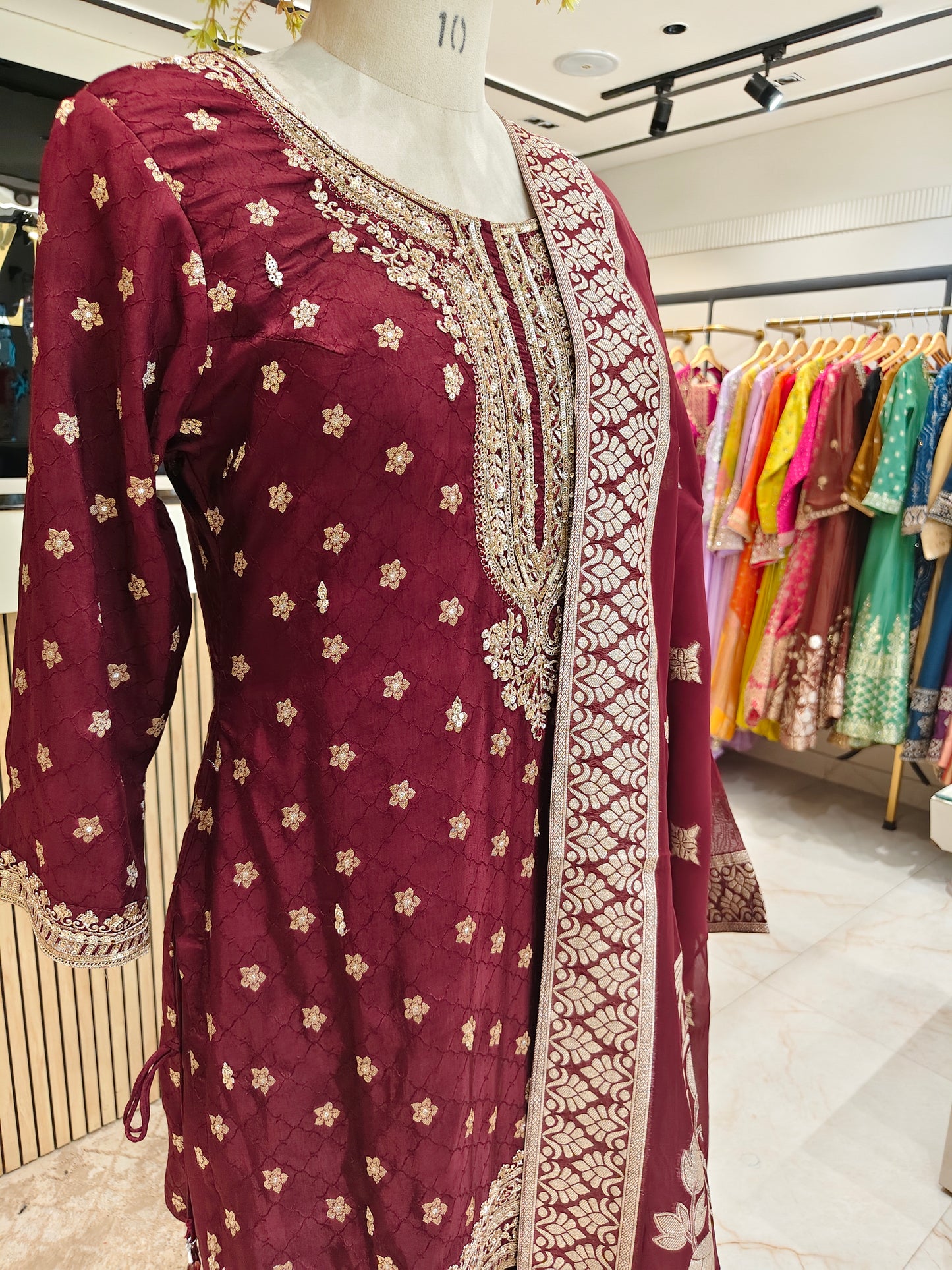 Maroon Dola Silk Garara Set