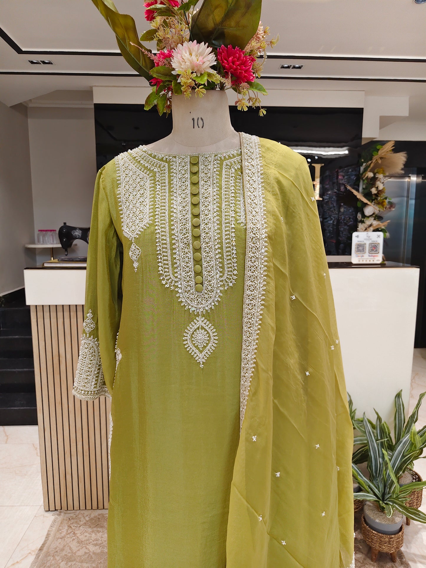 Neon Tissue Kurta Pant Set