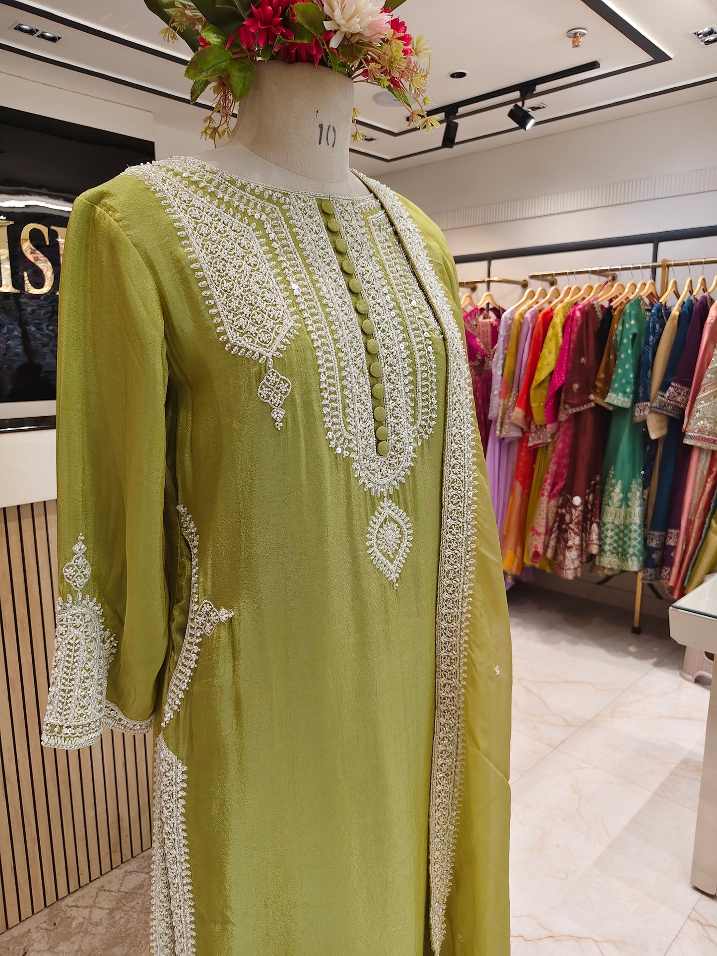 Neon Tissue Kurta Pant Set