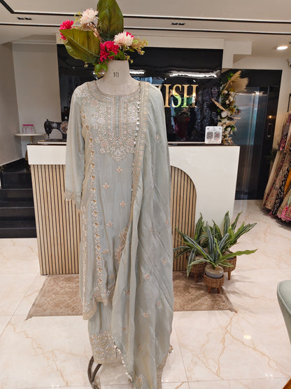 Pista Green Tissue Kurta Pants Set