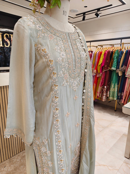 Pista Green Tissue Kurta Pants Set