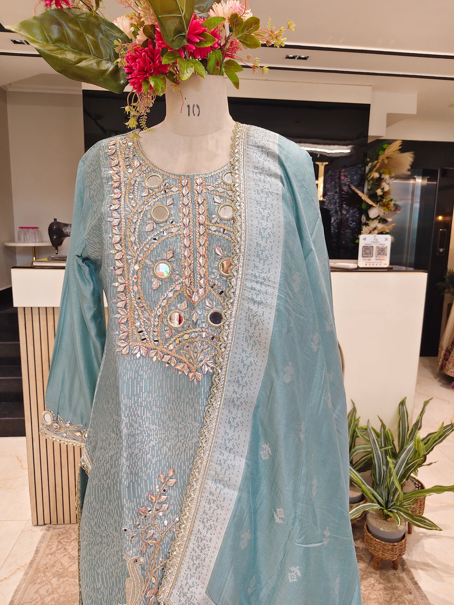 Blue Jacquard Tissue Sharara Set